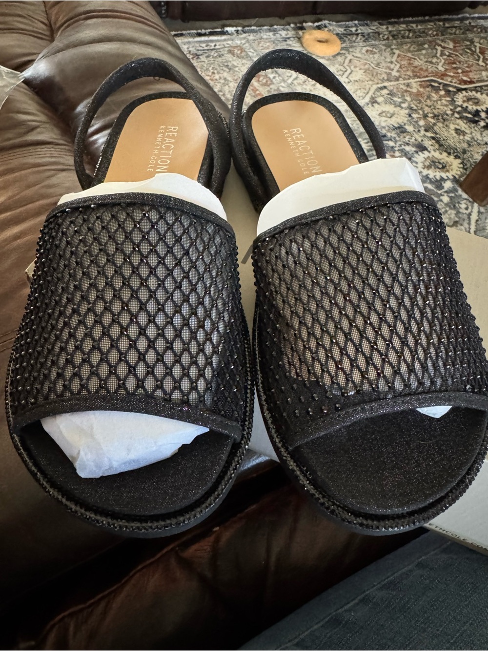Kenneth Cole black mesh slingback sandals 10 M NIB